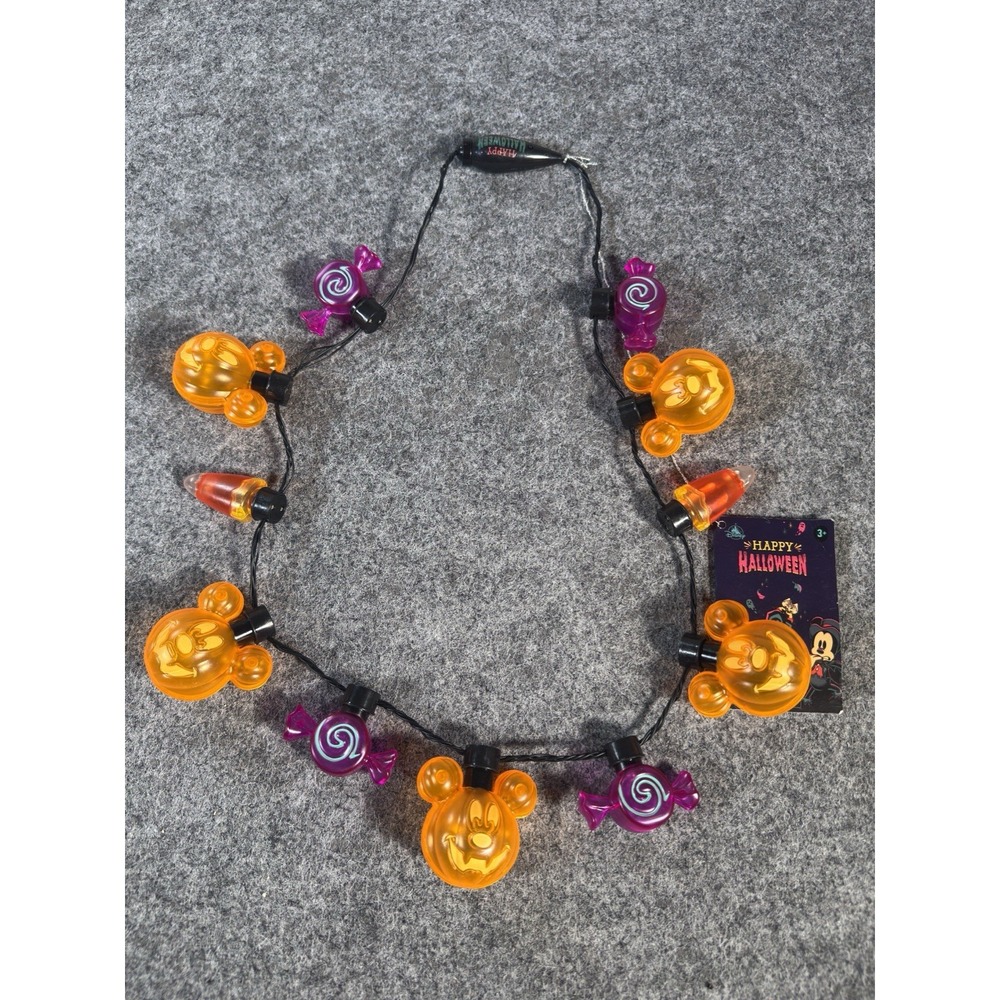 Disney Store Mickey Mouse Pumpkin Light Up Necklace Happy Halloween